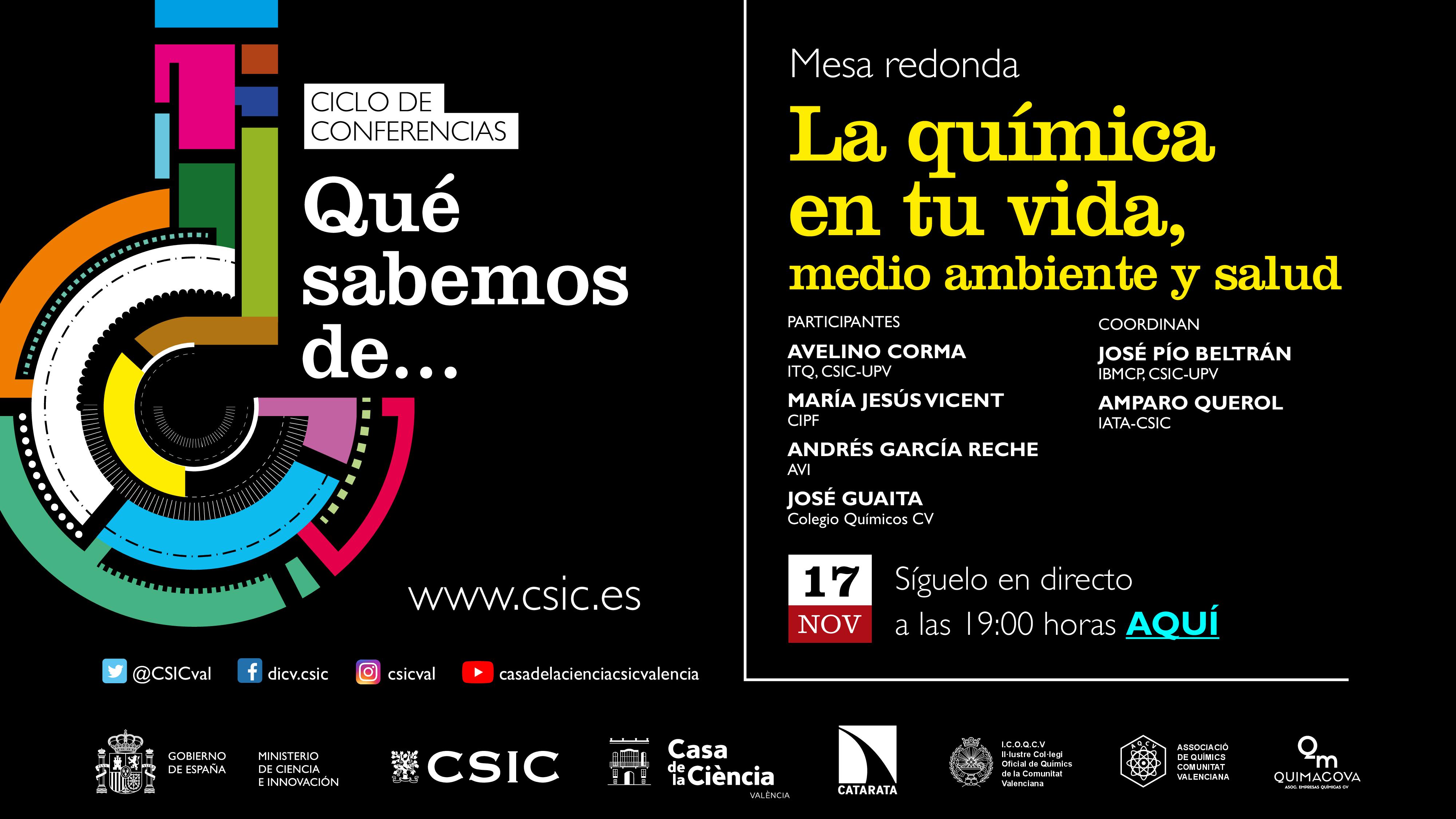 Cartel mesa redonda "La química en tu vida, medioambiente y salud"
